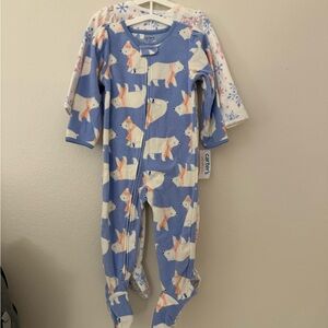 Two Pair Carter's Blue and White Polar Bear and Snowflake Footie PJs
